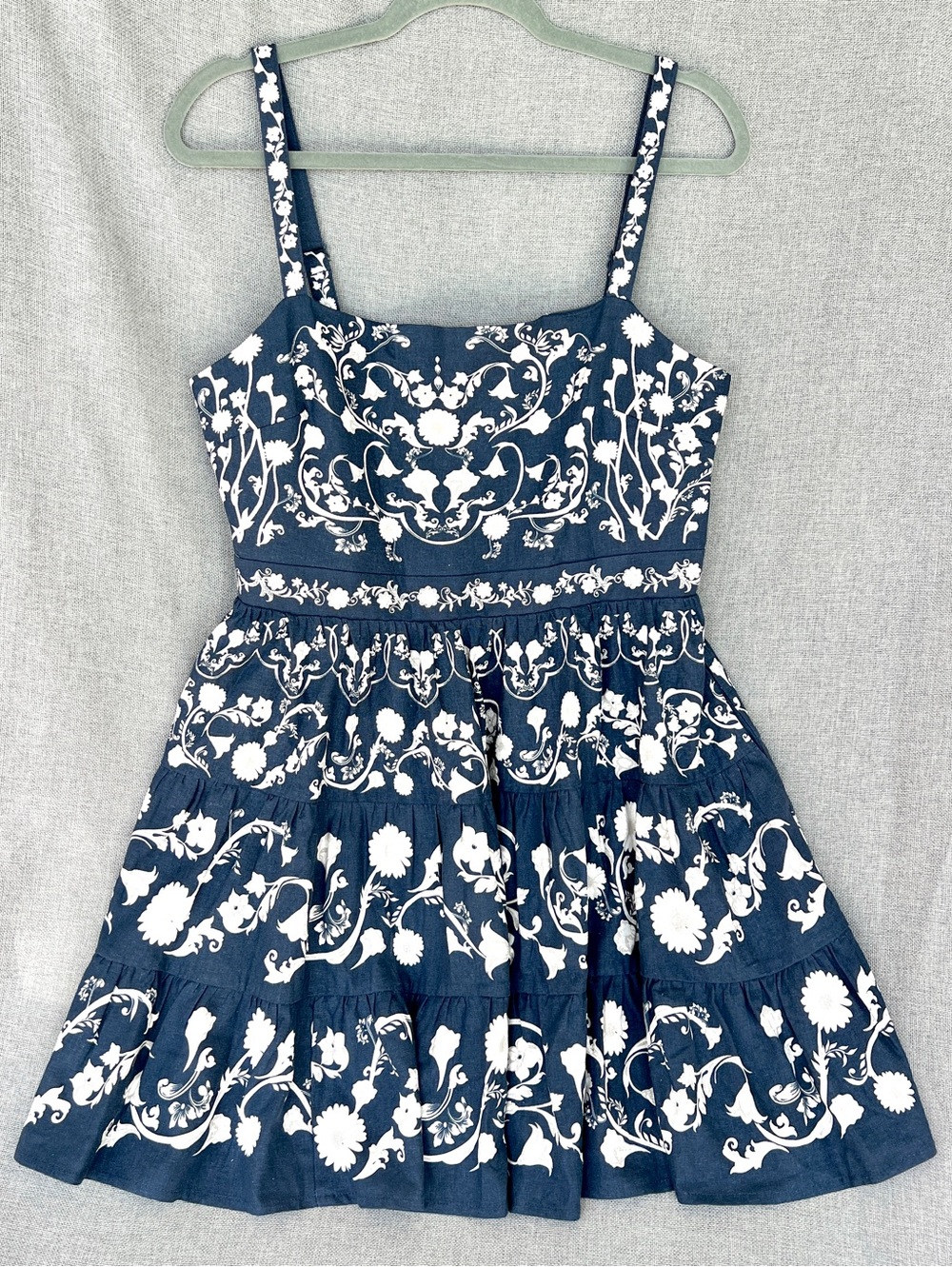 Caroline Constas floral pattern tiered mini sundress navy white size L